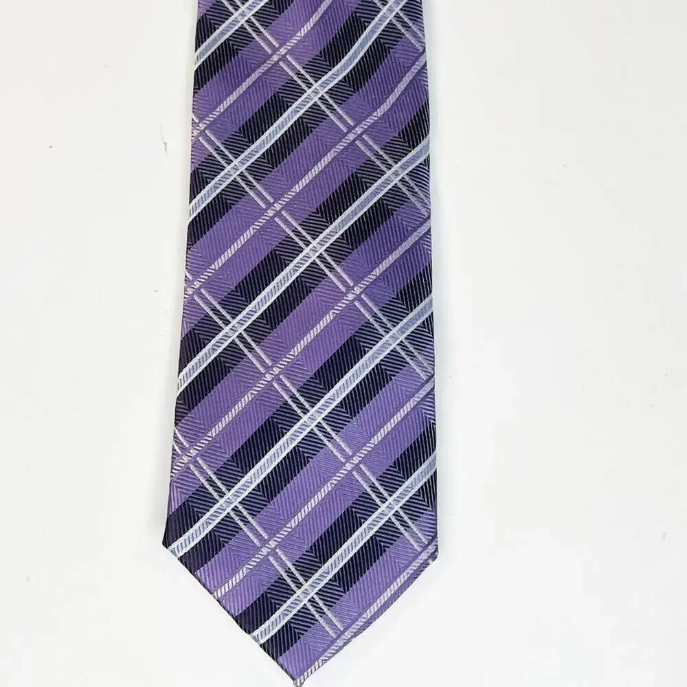 Bill Blass Essentials Tartan Plaid Print Mens Neck Tie Purple Grey